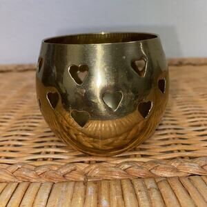 Solid Brass Hearts Votive Round Tea Light Candle Holders Globe Vintage